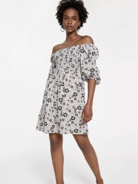 Bar III One-Shoulder Floral Mini Dress in White and Black